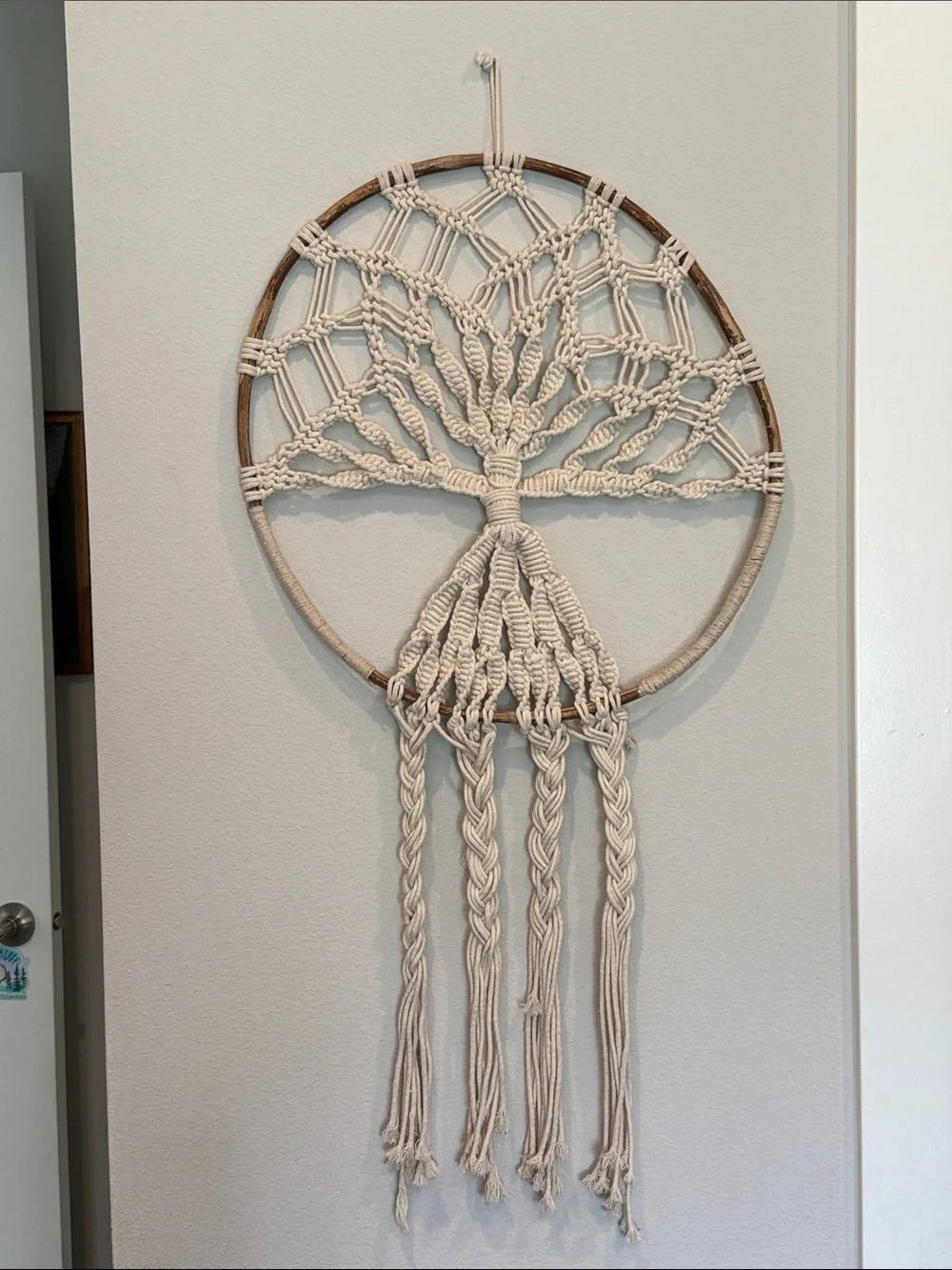 Natural Cotton Macrame Tree of Life Wall Hanging - Cream 19” x 37”